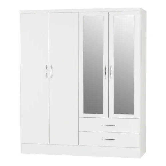 4-Door Wardrobe with Drawers - White, Oak Veneer