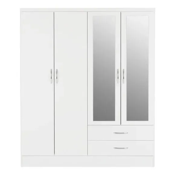 4-Door Wardrobe with Drawers - White, Oak Veneer