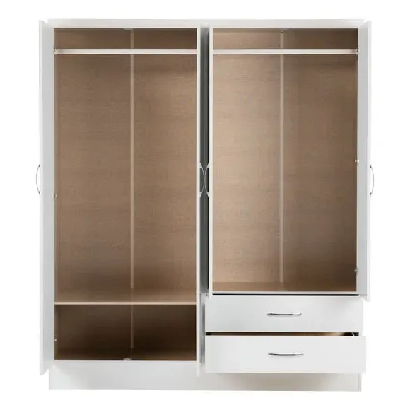 4-Door Wardrobe with Drawers - White, Oak Veneer