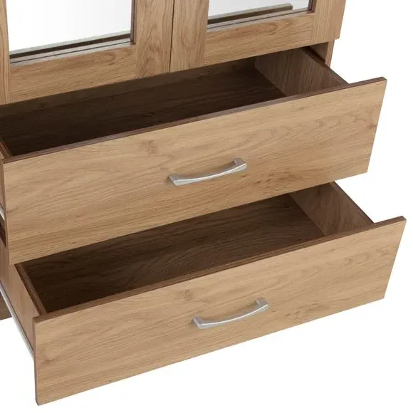 4-Door Wardrobe with Mirror - Oak, Veneer