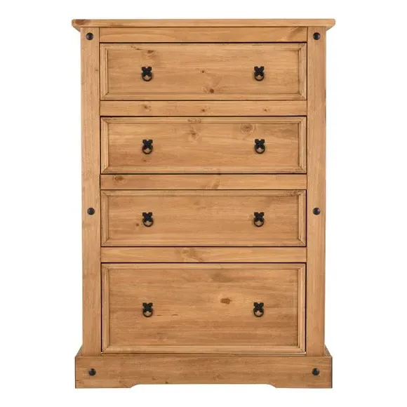4-Drawer Chest with Metal Details - Pine