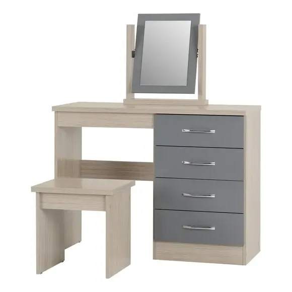 4-Drawer Dressing Table Set with Mirror - Grey