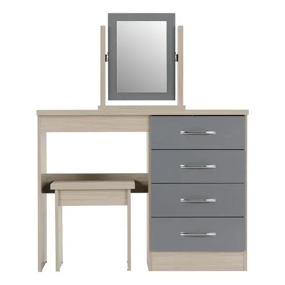 4-Drawer Dressing Table Set with Mirror - Grey