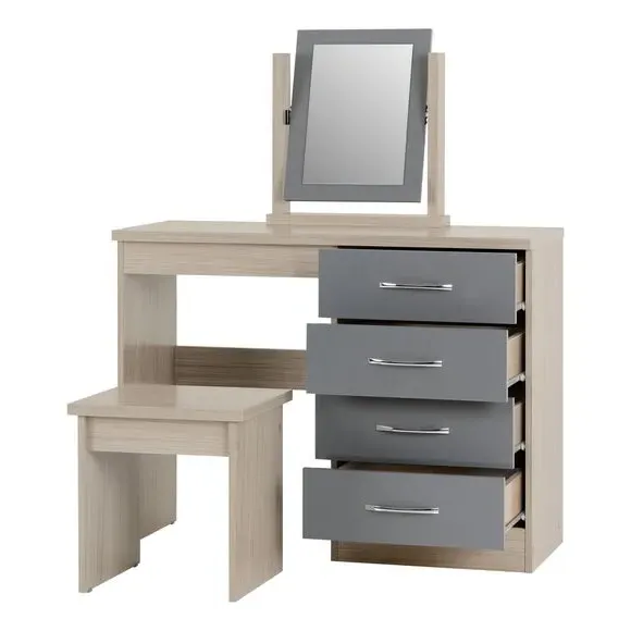 4-Drawer Dressing Table Set with Mirror - Grey