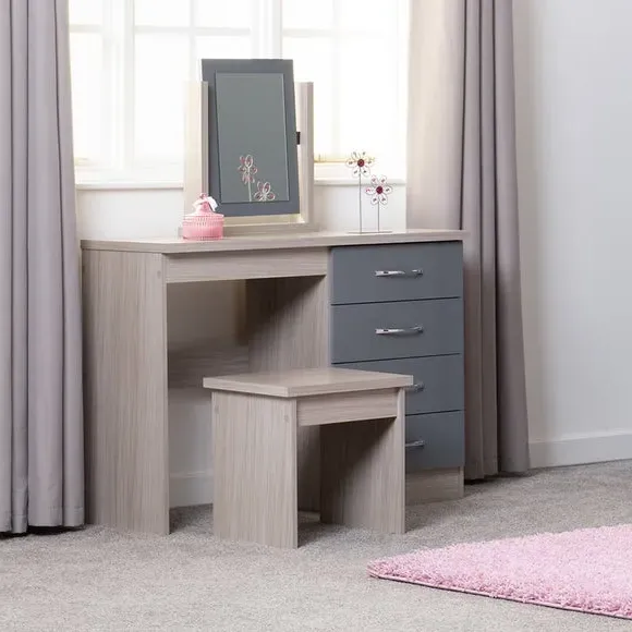 4-Drawer Dressing Table Set with Mirror - Grey image