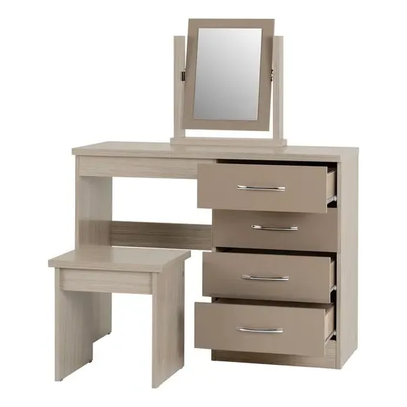 4-Drawer Dressing Table Set with Mirror - Natural