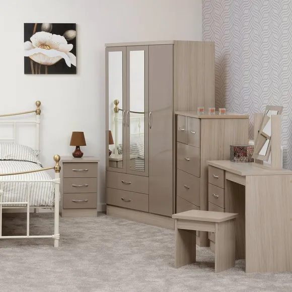 4-Drawer Dressing Table Set with Mirror - Natural