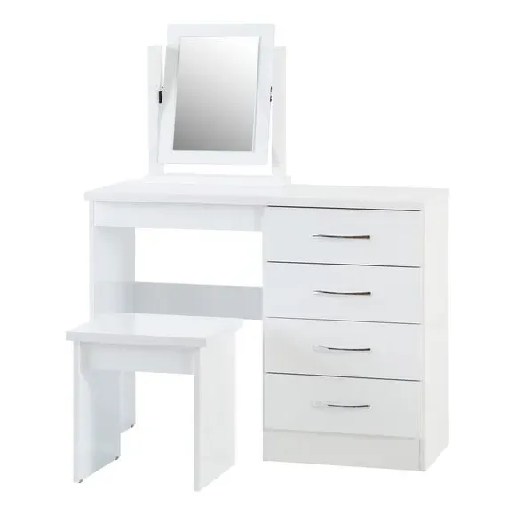4-Drawer Dressing Table Set with Mirror - White