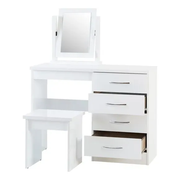 4-Drawer Dressing Table Set with Mirror - White
