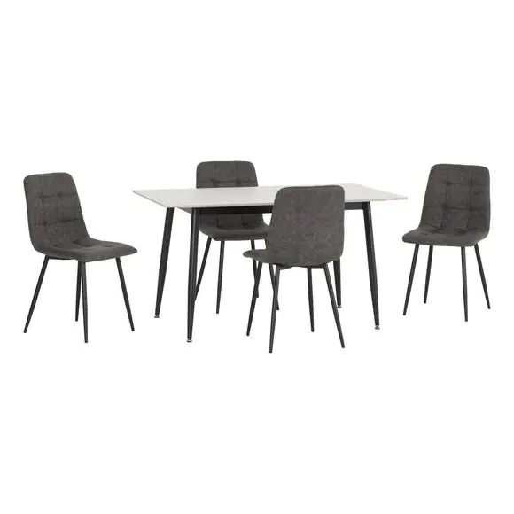 4-Seater Dining Set with Chairs - Charcoal, Suede