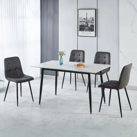 4-Seater Dining Set with Chairs - Charcoal, Suede