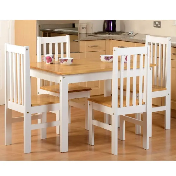 4-Seater Dining Set with Chairs - White, Oak image
