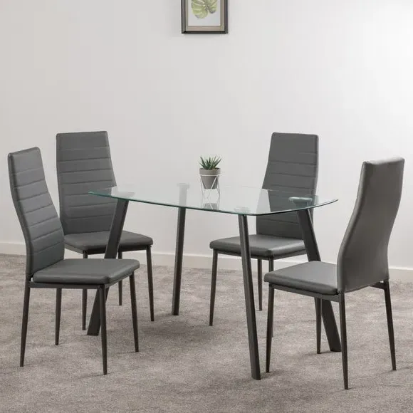 4-Seater Dining Set with Glass Top - Grey image