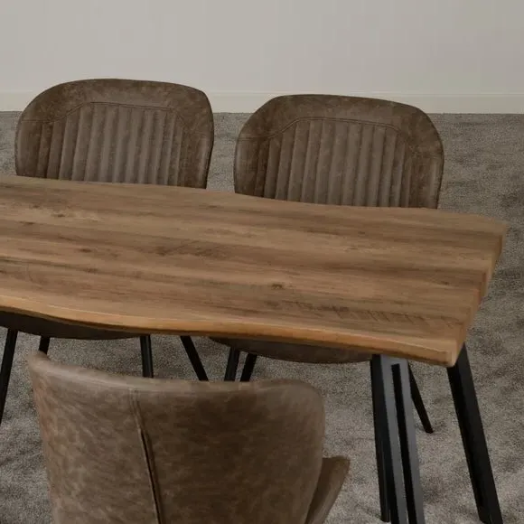 4-Seater Dining Set with Wave Edge - Brown, Wood