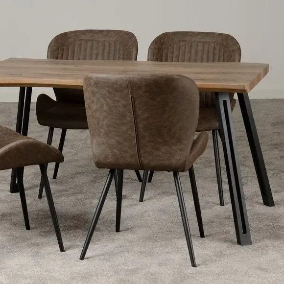 4-Seater Dining Set with Wave Edge - Brown, Wood image