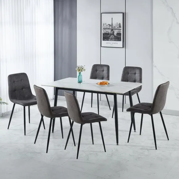 4-Seater Dining Table with 6 Chairs - Charcoal image