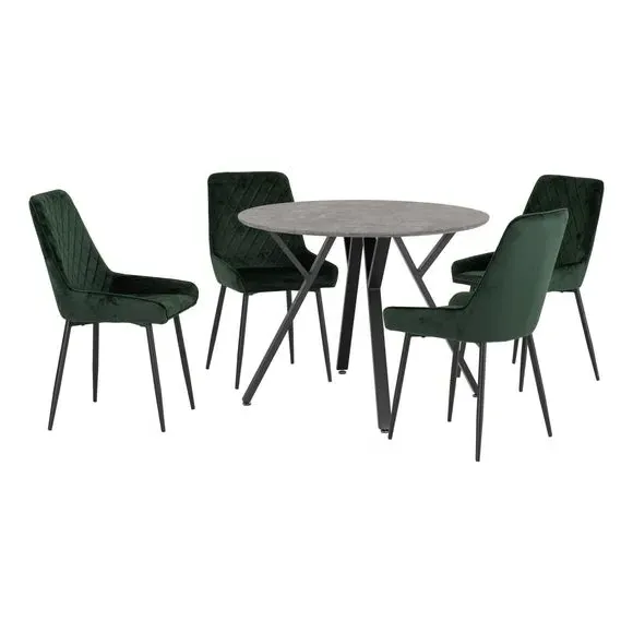 4-Seater Round Dining Set with Chairs - Green image