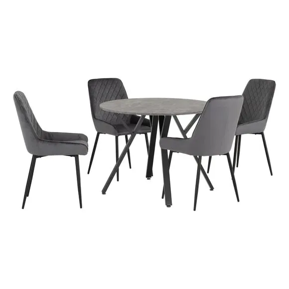 4-Seater Round Dining Set with Chairs - Grey