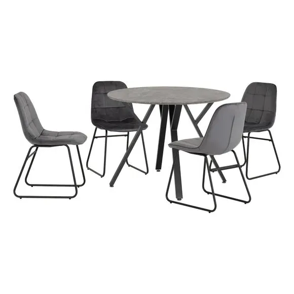 4-Seater Round Dining Set with Chairs - Grey