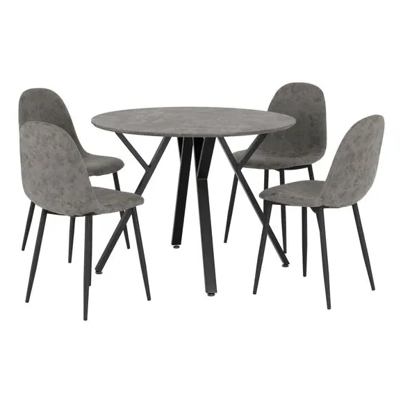 4-Seater Round Dining Set with Chairs - Grey