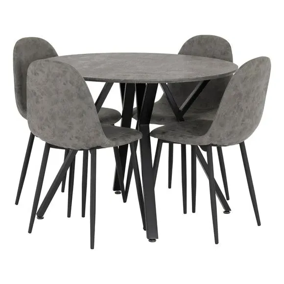 4-Seater Round Dining Set with Chairs - Grey image