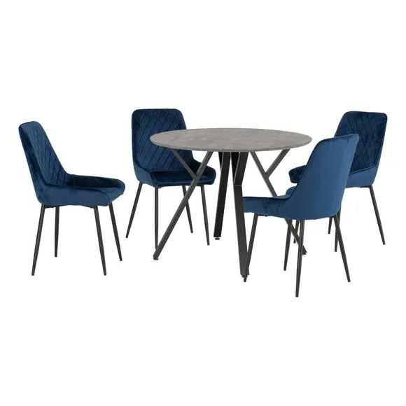 4-Seater Round Dining Set with Chairs - Navy