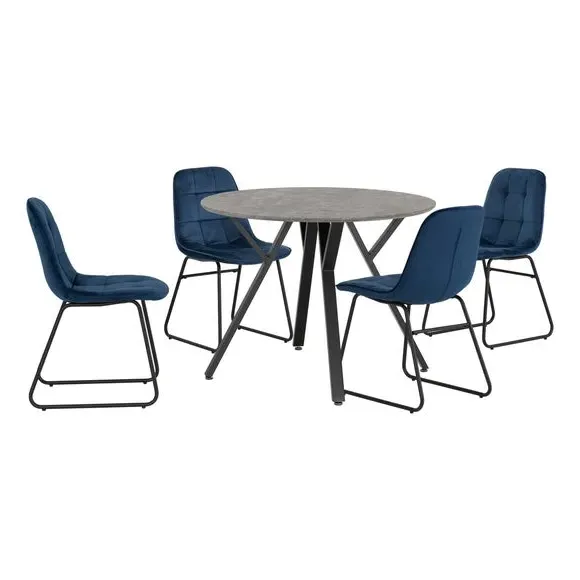 4-Seater Round Dining Set with Chairs - Navy