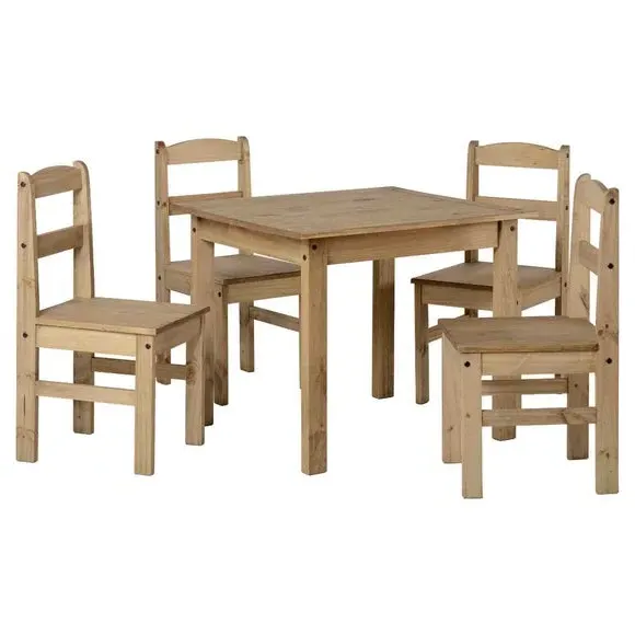 4-Seater Square Dining Set with Chairs - Pine