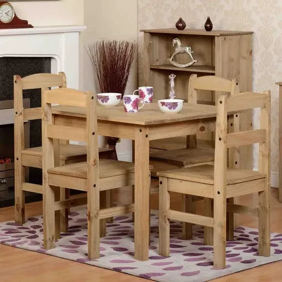 4-Seater Square Dining Set with Chairs - Pine