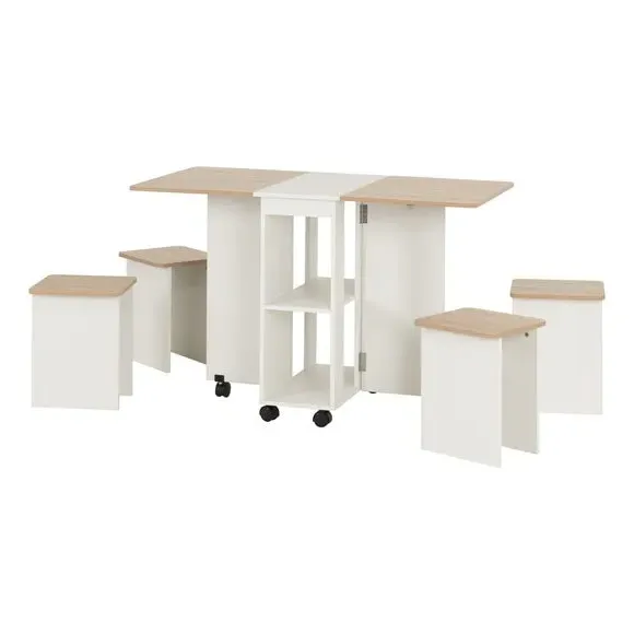4-Seater Stowaway Dining Set - White, Wood