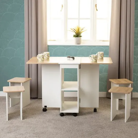 4-Seater Stowaway Dining Set - White, Wood image