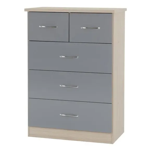 5 Drawer Chest - Grey, Oak Veneer