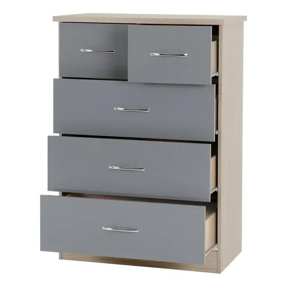 5 Drawer Chest - Grey, Oak Veneer