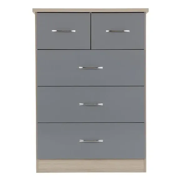 5 Drawer Chest - Grey, Oak Veneer