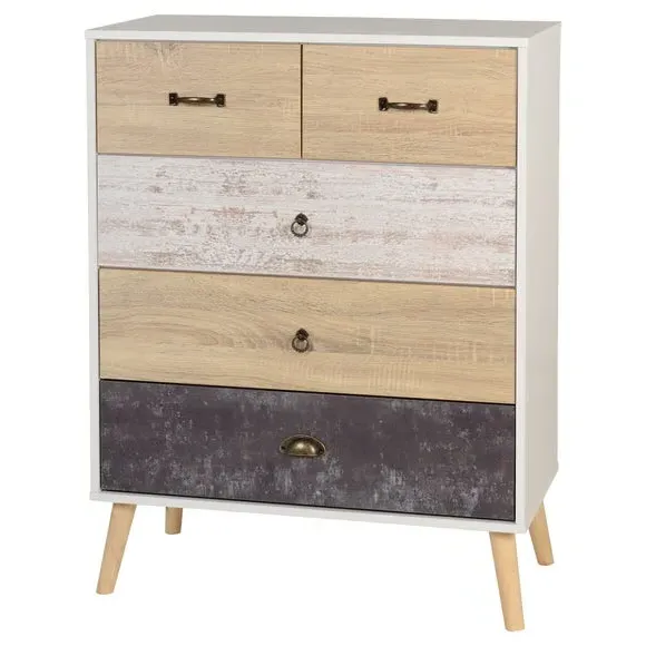 5-Drawer Chest Nordic Style - White, Pine
