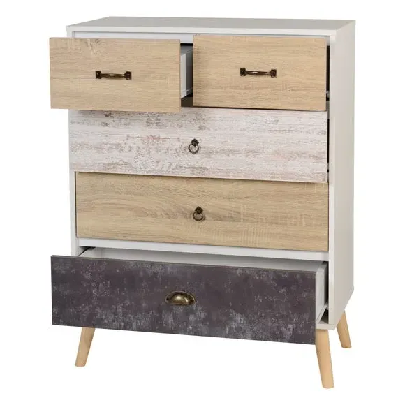 5-Drawer Chest Nordic Style - White, Pine