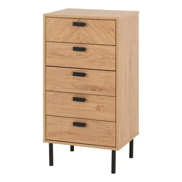 5-Drawer Narrow Chest - Oak Effect