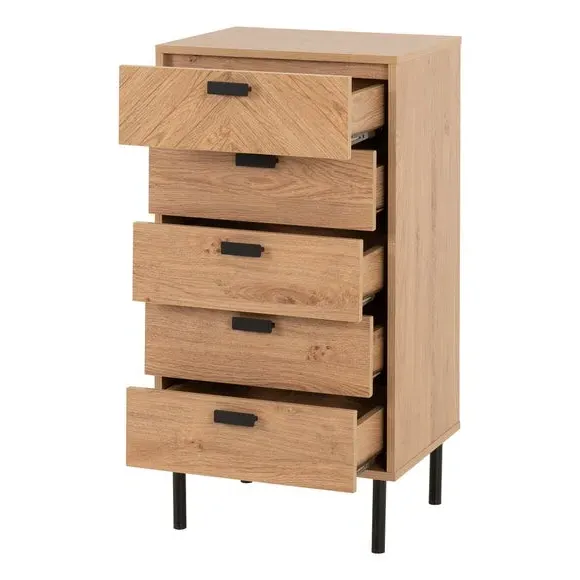 5-Drawer Narrow Chest - Oak Effect