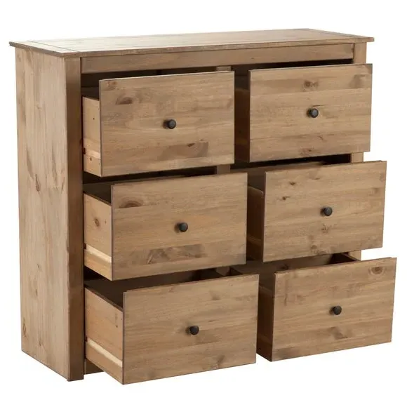 6-Drawer Chest with Black Handles - Pine