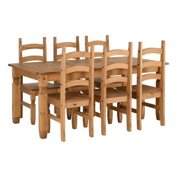 6-Seater Dining Set with Chairs - Natural, Pine