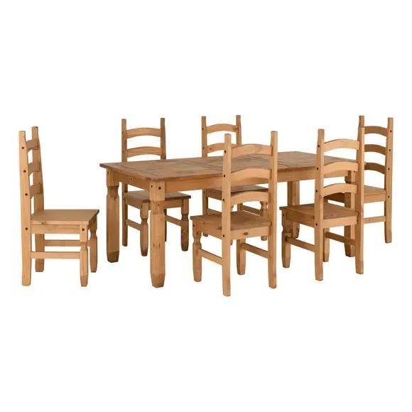 6-Seater Dining Set with Chairs - Natural, Pine image