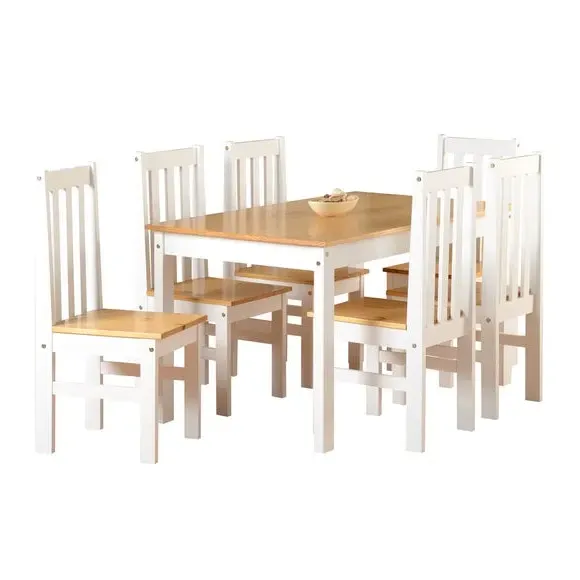 6-Seater Dining Set with Chairs - White, Pine image