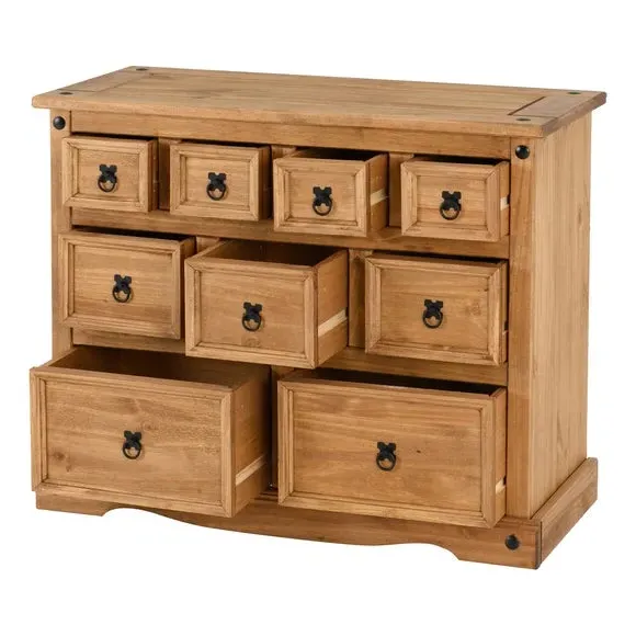 9-Drawer Chest with Metal Handles - Pine