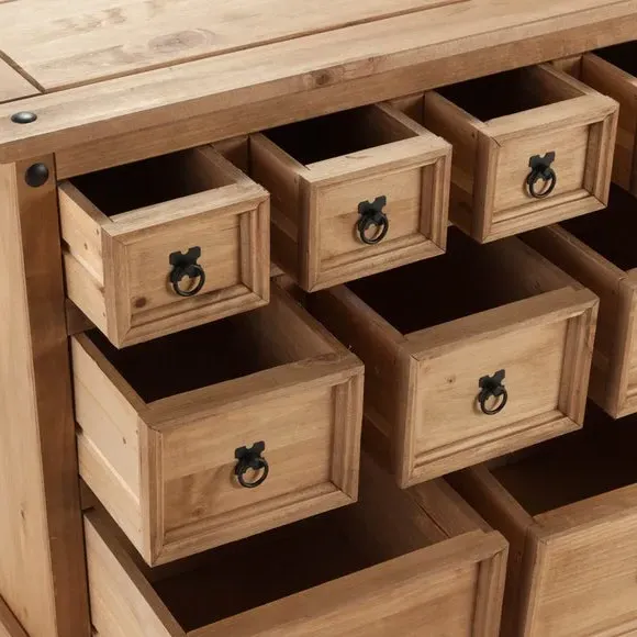 9-Drawer Chest with Metal Handles - Pine