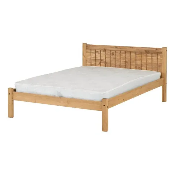 Bed Frame with Slatted Base - Brown, Pine
