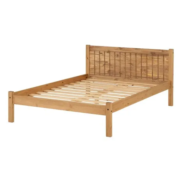 Bed Frame with Slatted Base - Brown, Pine