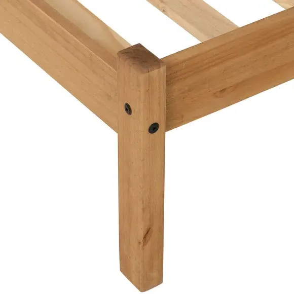 Bed Frame with Slatted Base - Brown, Pine