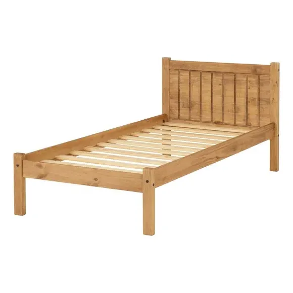 Bed Frame with Slatted Base - Brown, Pine