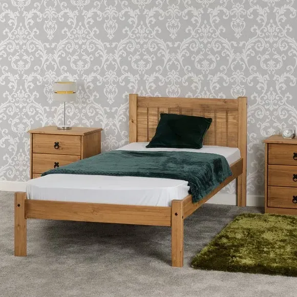 Bed Frame with Slatted Base - Brown, Pine image
