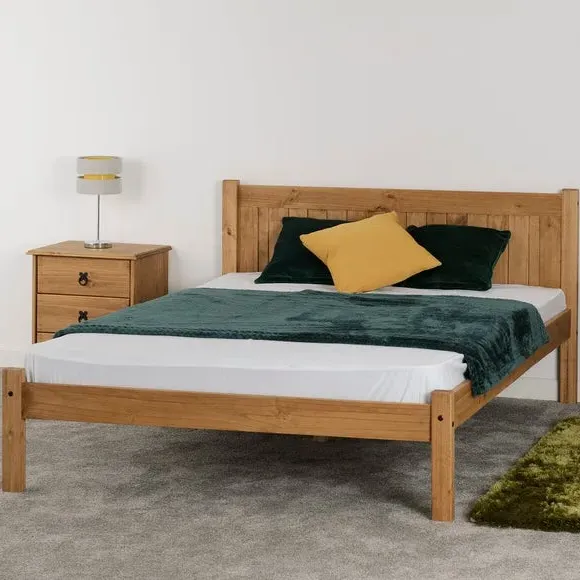 Bed Frame with Slatted Base - Brown, Pine